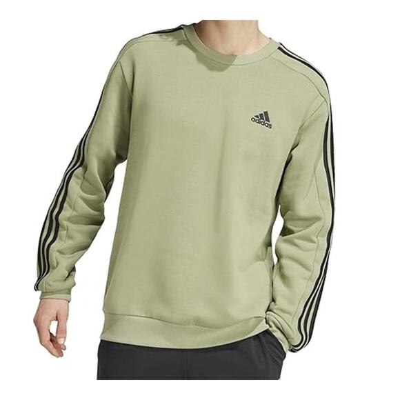 adidas Men's Moss Green Crewneck Pullover‎ – 3 Stripes, Logo, Size Medium - Picture 1 of 6